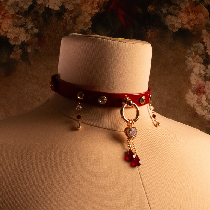 "CRIMSON VOW" - 12.5" - 15" -  Red Patent Leather Collar _ LIMITED _