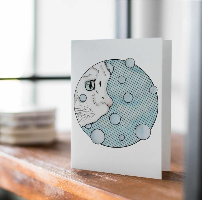 PinkPolish Design Note Cards "Curiosity Cat" Handmade Notecard