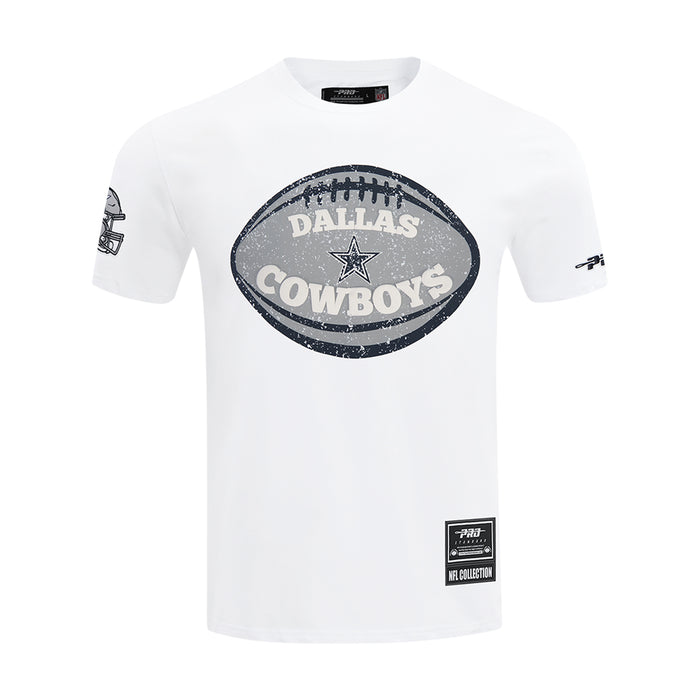 White men’s T-shirt with Dallas Cowboys oval graphic on the chest and small sleeve logo