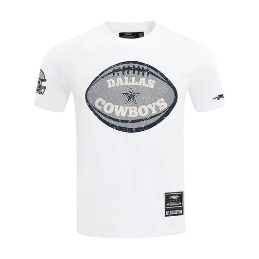 White men’s T-shirt with Dallas Cowboys oval graphic on the chest and small sleeve logo