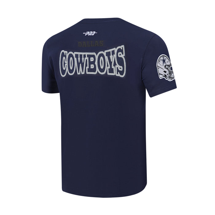 Men's navy Dallas Cowboys back graphic T-shirt with large Cowboys logo and sleeve patch
