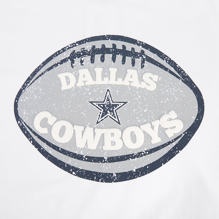 Close-up: White T-shirt with Dallas Cowboys oval graphic featuring star and stitched design