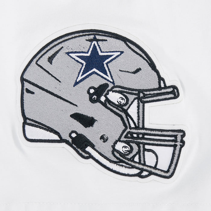 Close-up: White T-shirt with Dallas Cowboys football helmet graphic