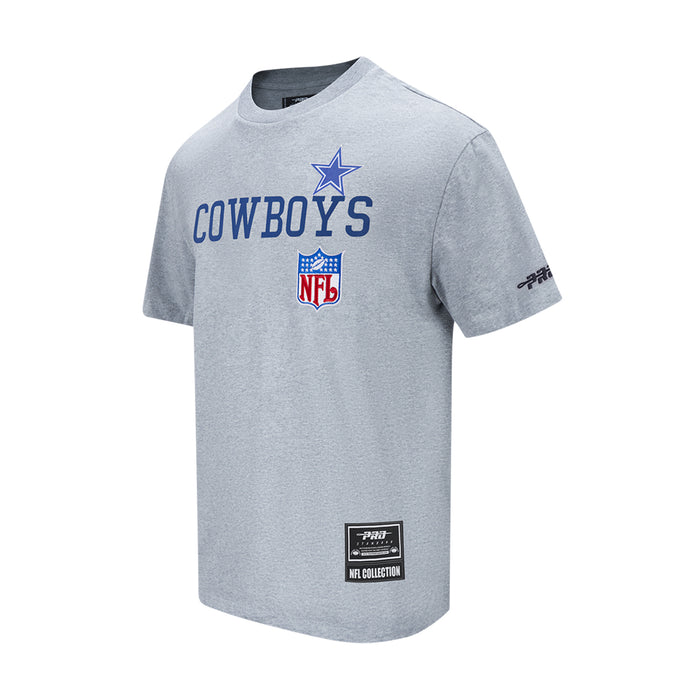 Men's heather gray Cowboys T-shirt with small chest Cowboys logo and NFL shield