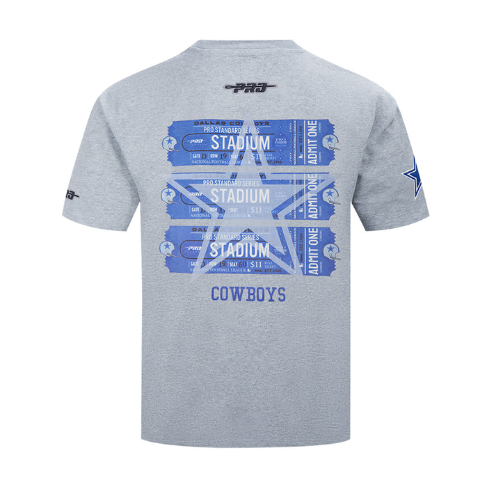 Men's heather gray Cowboys T-shirt with blue stadium graphic on the back