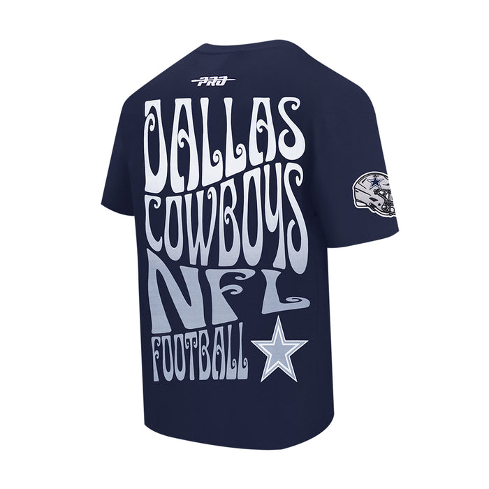 Men's midnight-blue T-shirt with Cowboys back text graphic and helmet patch