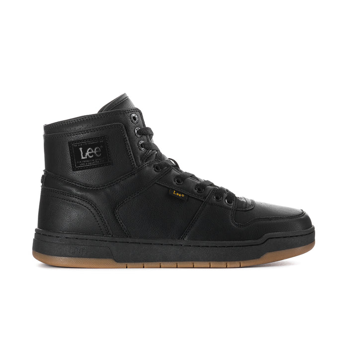 Black high-top lace-up men’s sneaker with Lee logo and gum rubber outsole