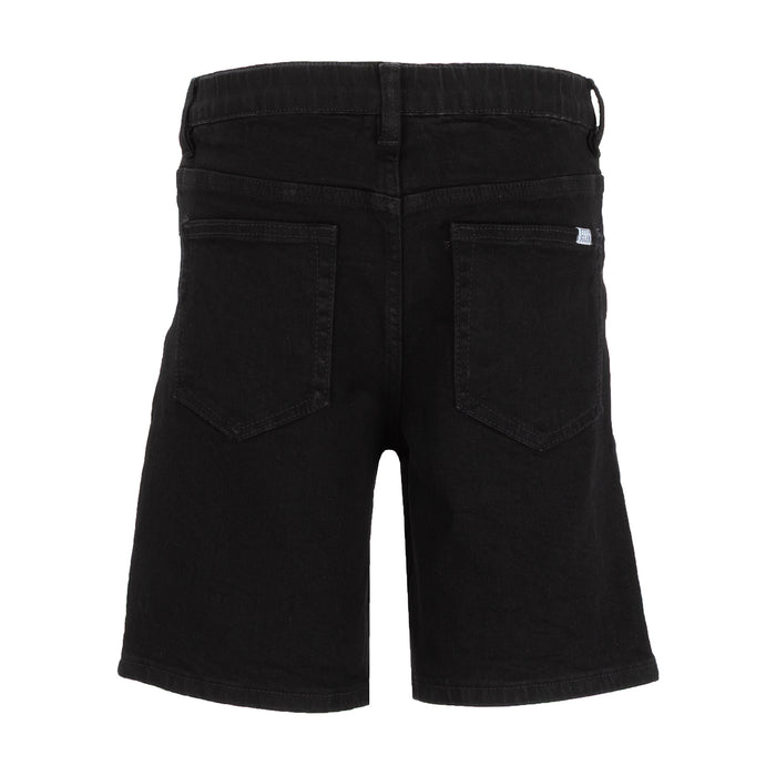 Youth black denim shorts with back pockets and belt loops