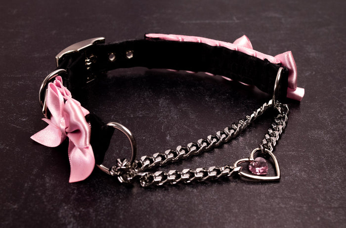Design Your Own Black Lace and Velvet Crystal Heart Martingale Collar