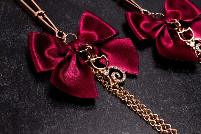 Design Your Own Deluxe Chained Bow Tweezer Nipple Clamps in Rose Gold