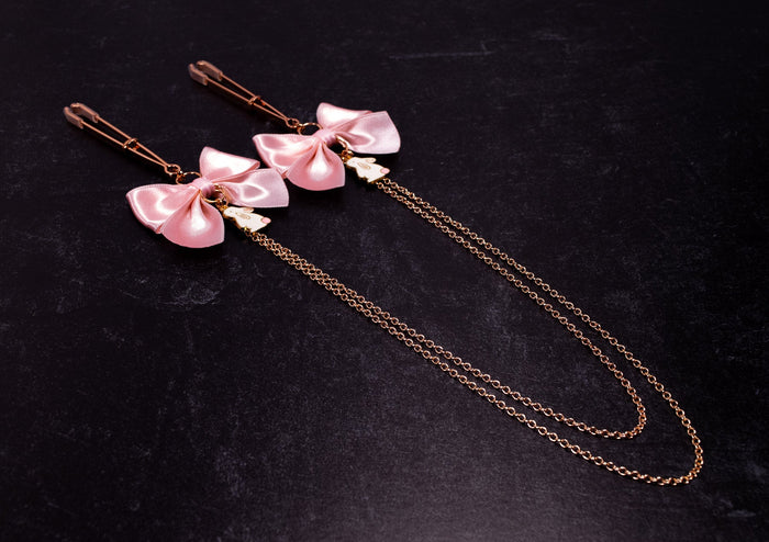 Design Your Own Deluxe Chained Bunny Bow Tweezer Nipple Clamps in Rose Gold