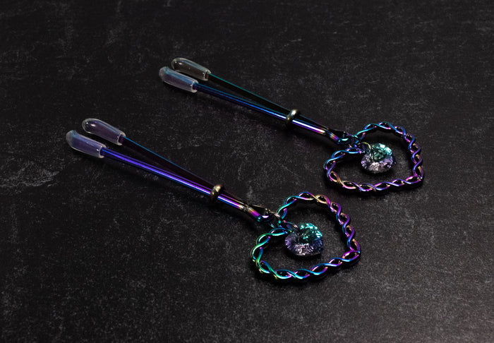 Design Your Own Rainbow Chained Heart Tweezer Nipple Clamps