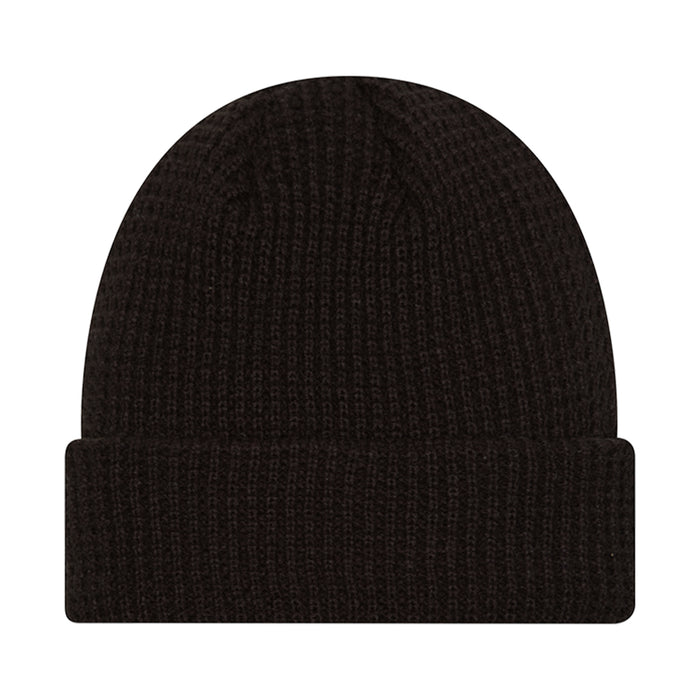 Black waffle-knit beanie with folded cuff