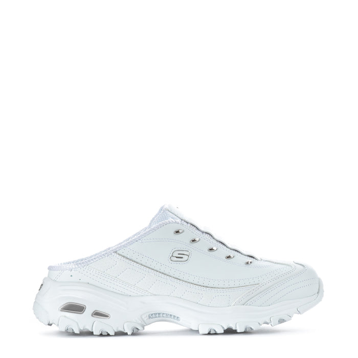 White sneaker mule with lace eyelets and chunky rubber sole