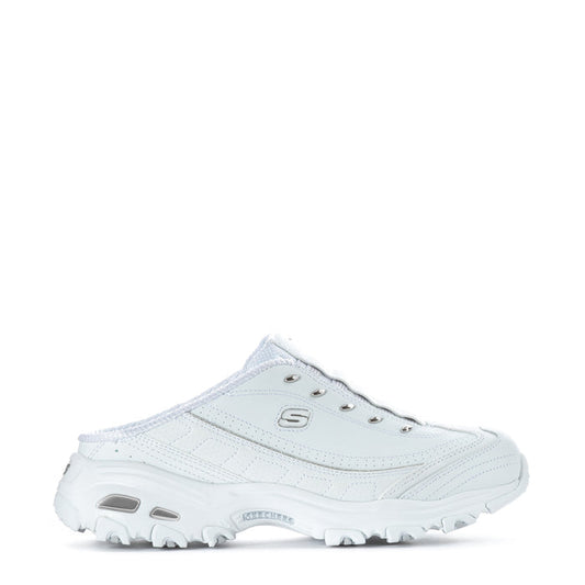 White sneaker mule with lace eyelets and chunky rubber sole