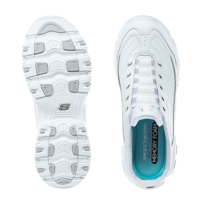 White sneaker mule showing outsole tread and Memory Foam insole