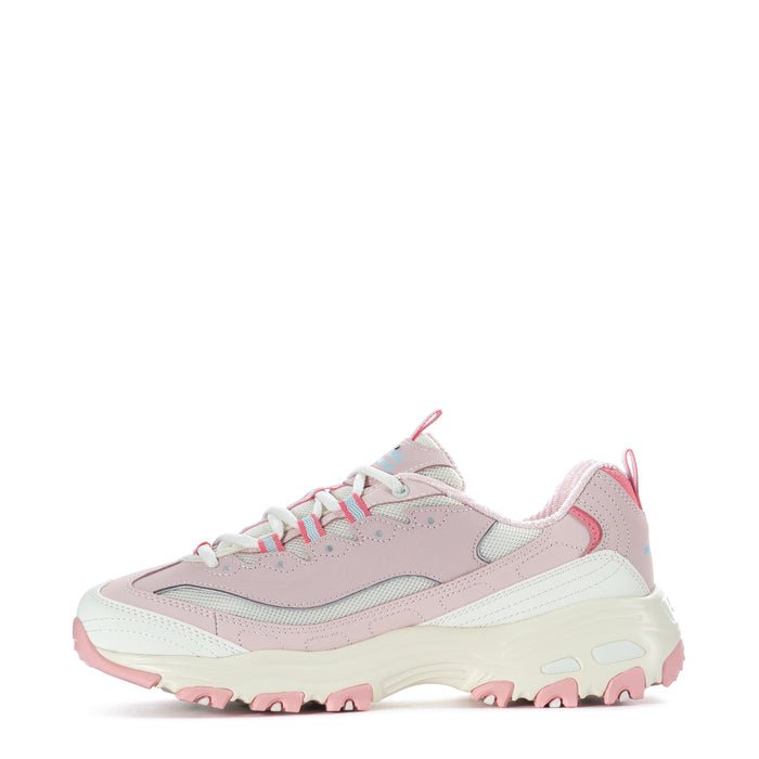 Women’s light pink lace-up sneaker with off-white side paneling and pink trim