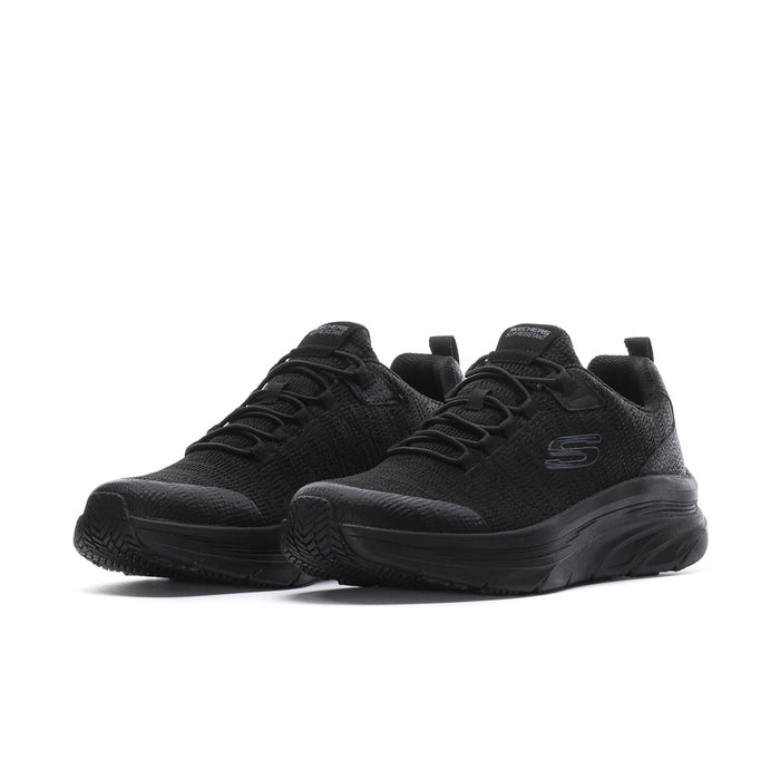 Men's black mesh lace-up walking shoes with padded tongue and rocker-style midsole