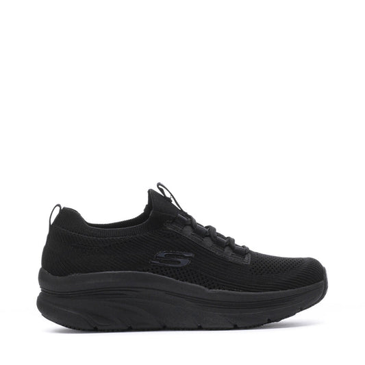 Women's black wide knit walking sneaker with lace-up and cushioned sole