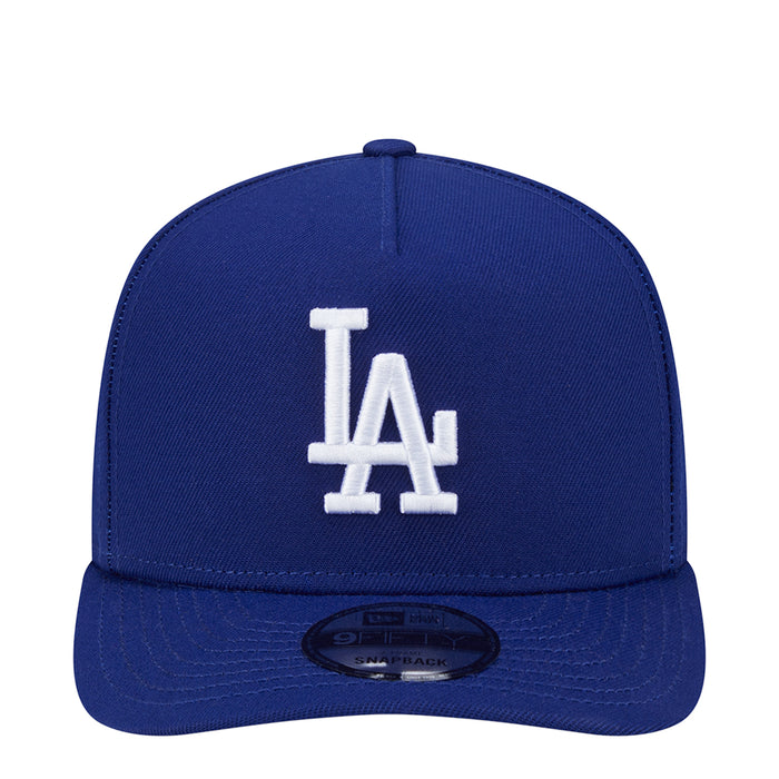 Royal blue A-frame baseball cap with white LA letter logo and side patch