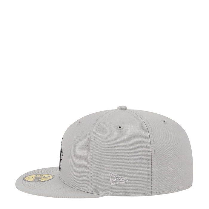 Grey baseball cap with LA embroidered logo on side and flat brim