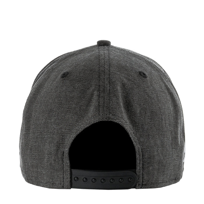 Washed black denim baseball cap back view with adjustable strap