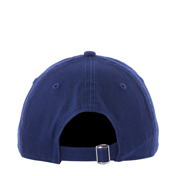 Royal blue baseball cap back view with adjustable metal buckle strap