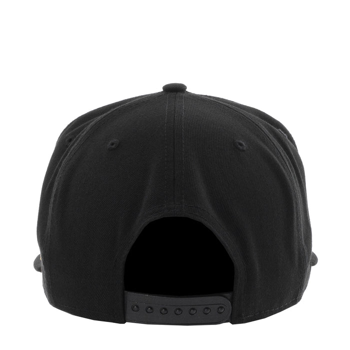 Black baseball cap with open back and adjustable strap