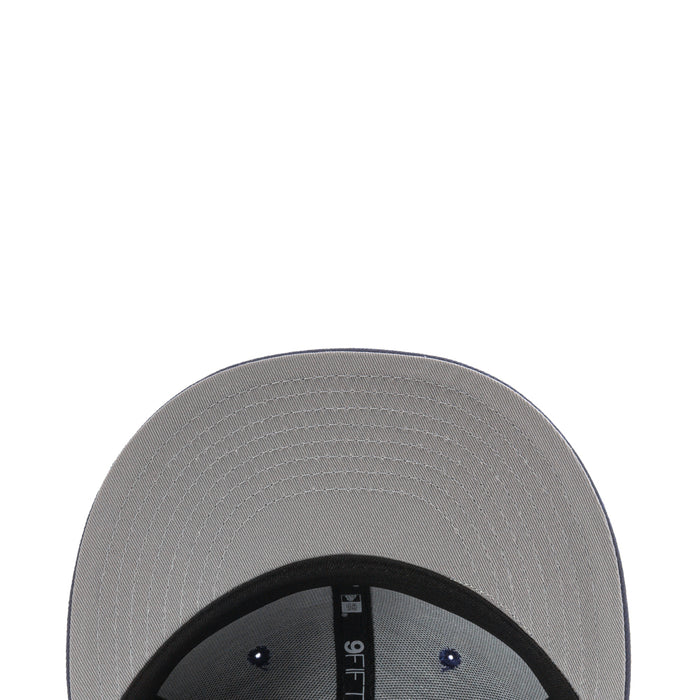 Gray baseball cap fabric with black underside brim and snap detail