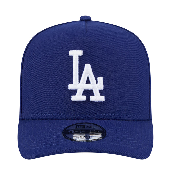 Youth Dodgers A-Frame cap in navy with raised LA logo front