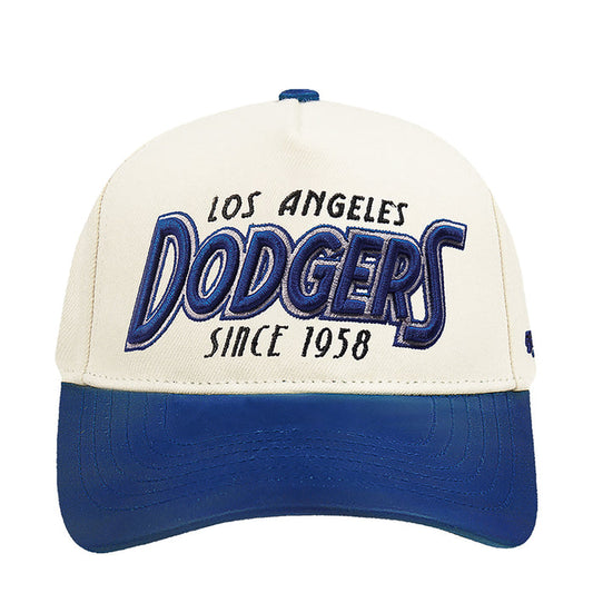 White and blue Dodgers baseball cap with large front logo and since 1958 text