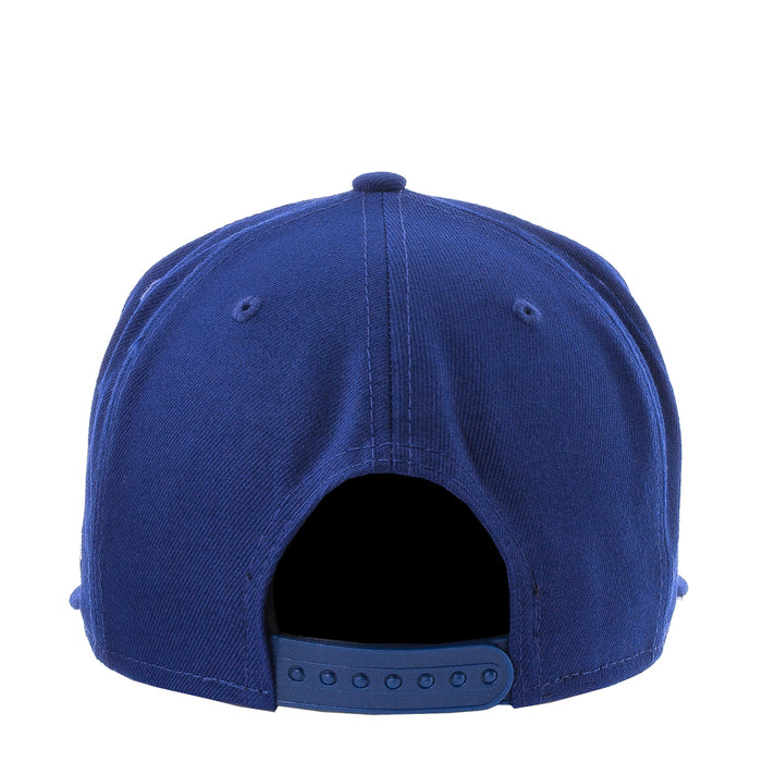 Royal blue baseball cap back view with eyelets and adjustable snapback strap