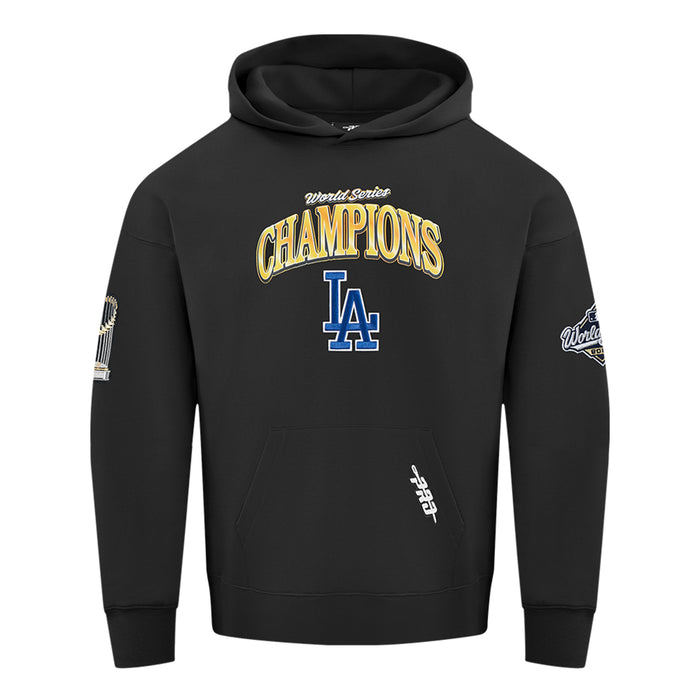 Men's black World Series Champions hoodie with LA logo on the chest