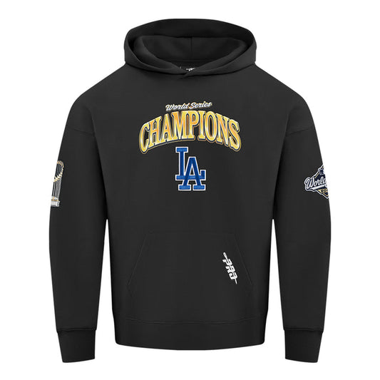 Men's black World Series Champions hoodie with LA logo on the chest