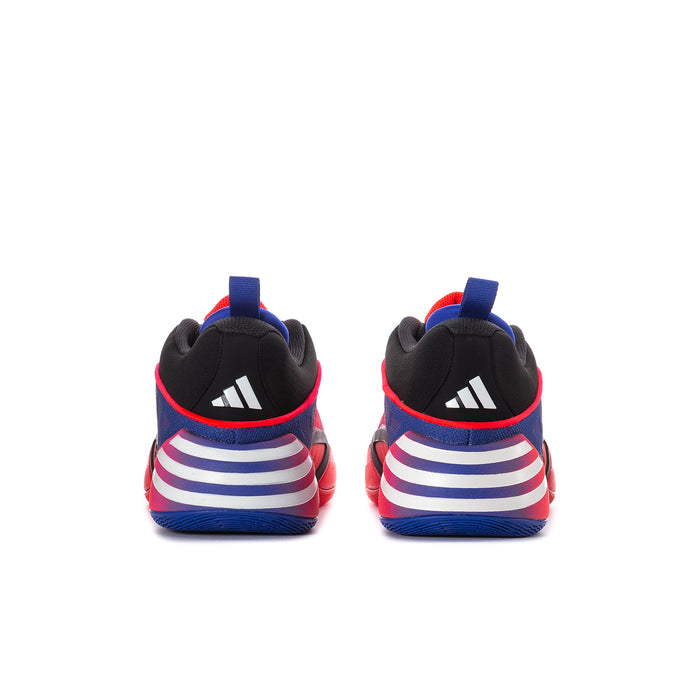 Men's basketball shoes heels, black with red accents and white-blue striped heel panels
