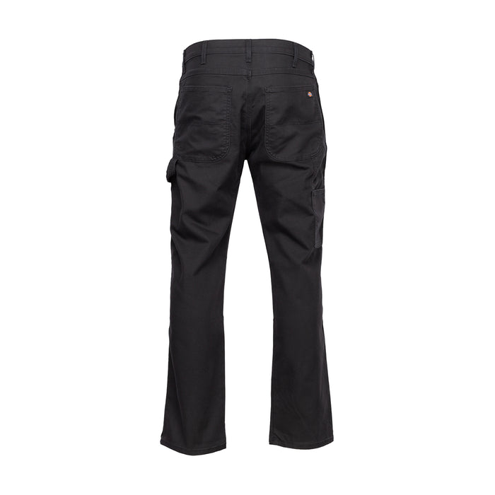 Men's black carpenter work pants with cargo-style pockets and straight legs