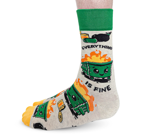 FUNNY DUMPSTER FIRE EVERYTHING IS FINE MEME SOCKS MEN UPTOWN SOX