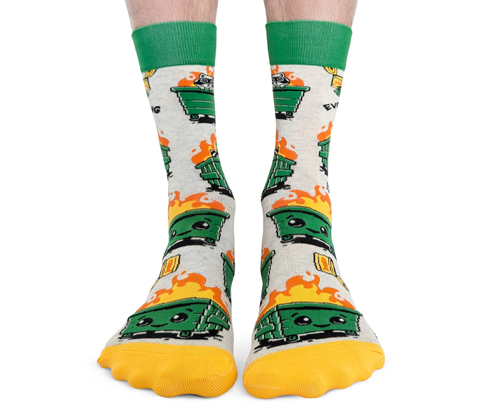 FUNNY DUMPSTER FIRE EVERYTHING IS FINE MEME SOCKS MEN UPTOWN SOX