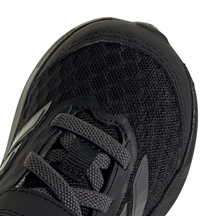 Kids black mesh sneaker upper with lace-up front and stitched overlay details