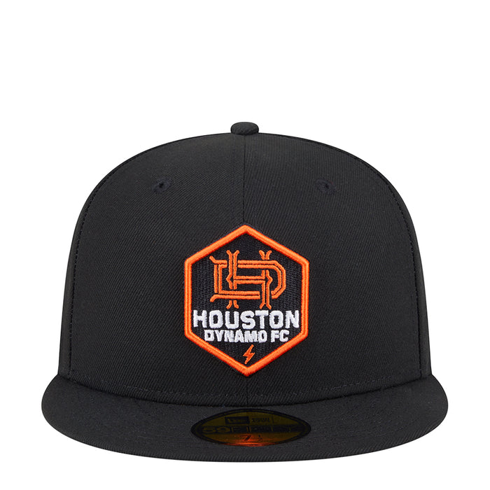 Black baseball cap with orange Houston Dynamo FC crest on front
