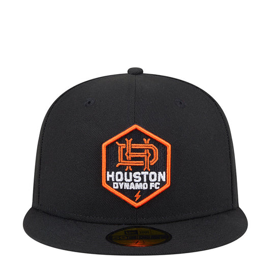 Black baseball cap with orange Houston Dynamo FC crest on front