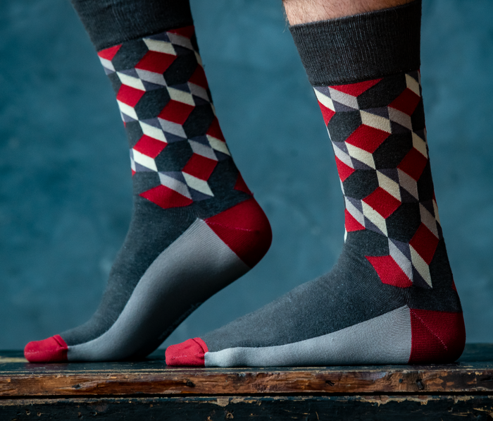 Mens grey and red dress socks - Uptown Sox