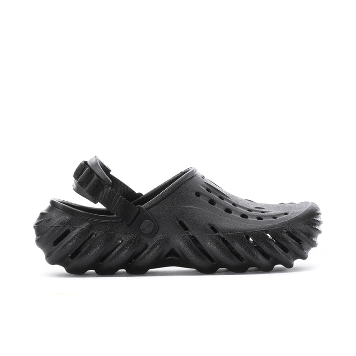Men's black clog with perforated upper and adjustable heel strap