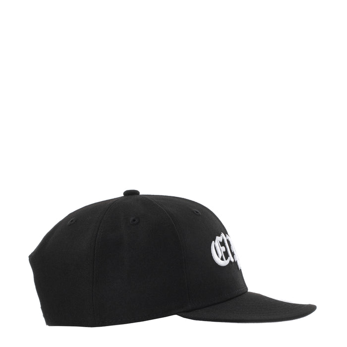 Black baseball cap with small white logo on the side