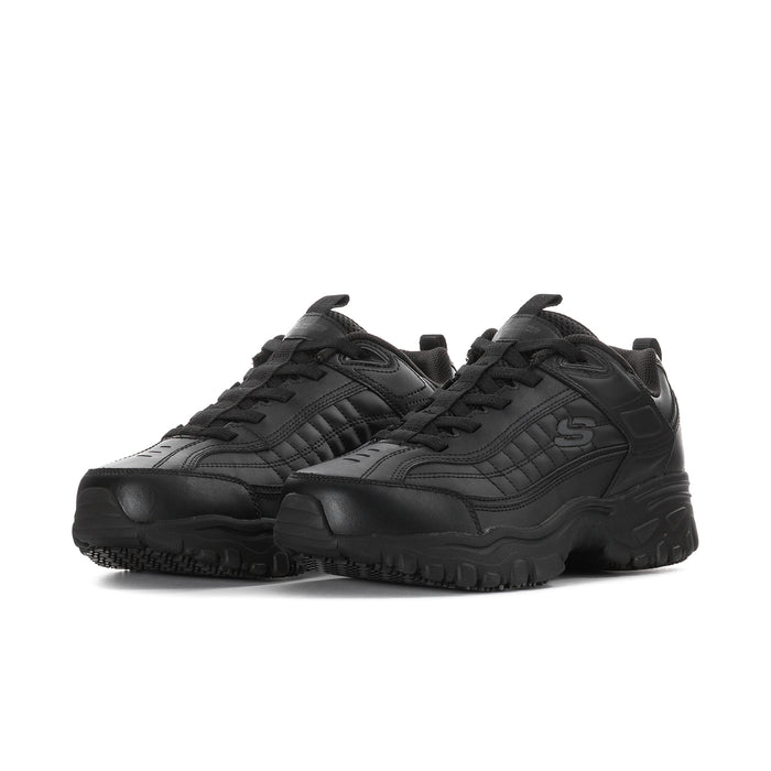 Men's black extra-wide slip-resistant sneaker, lace-up design and treaded outsole