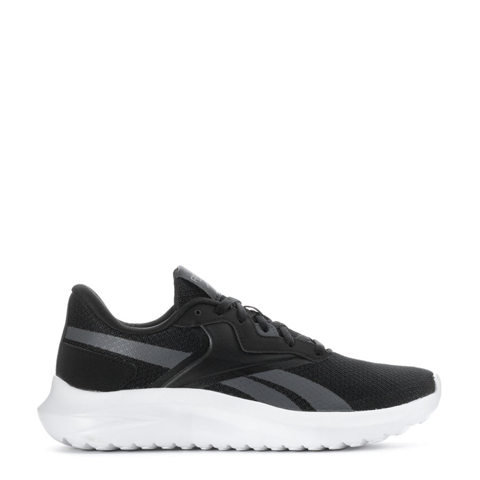 Women's Reebok running shoes, black with gray stripe and white sole