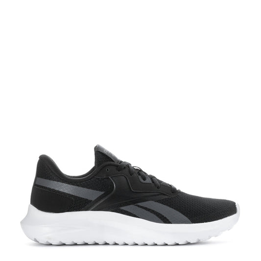 Women's Reebok running shoes, black with gray stripe and white sole