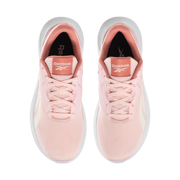 Women’s pink sneaker tongue and laces with Reebok logo on inner lining