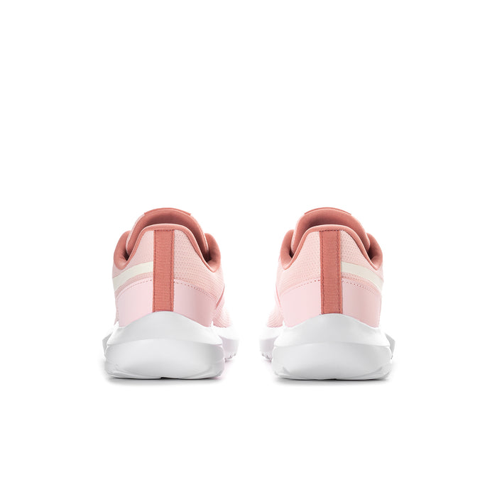 Women’s pink athletic sneaker with padded heel collar and white outsole