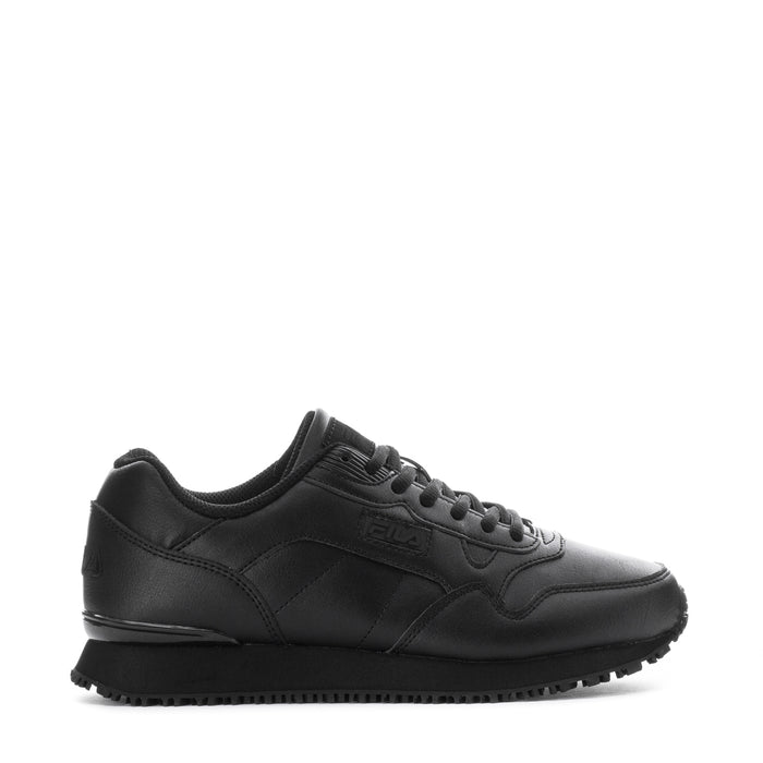 Women's black lace-up sneaker with rubber sole and side logo